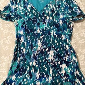 Landau Women's Teal and Navy Patterned Blouse
